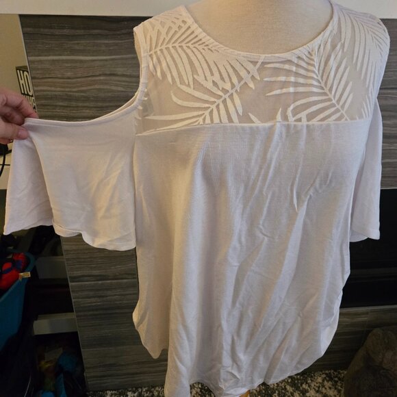 🌴 George Plus Cold Shoulder Palm Print Top - 2X - Picture 1 of 2